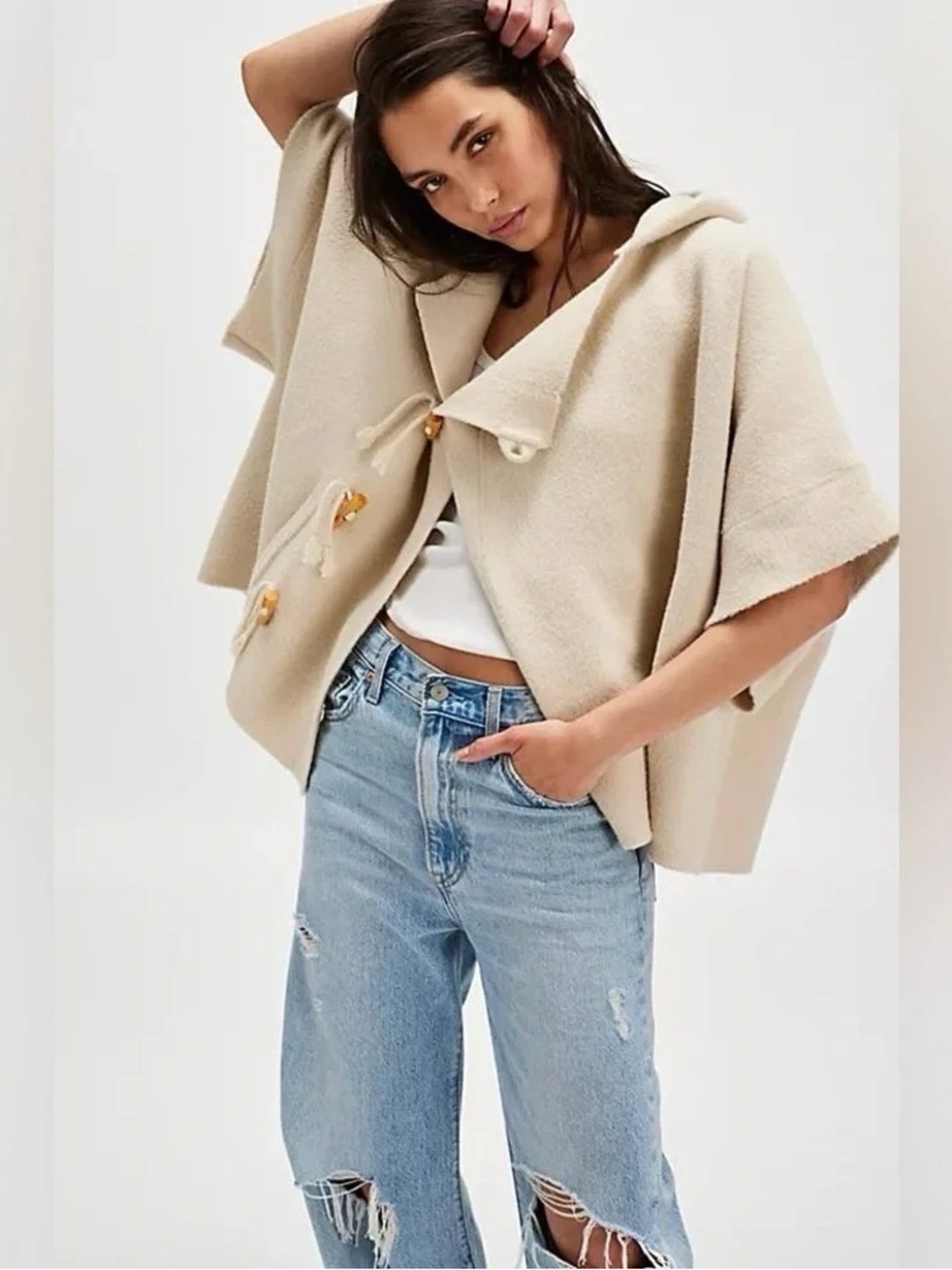 Free People Toggle Poncho in Cream